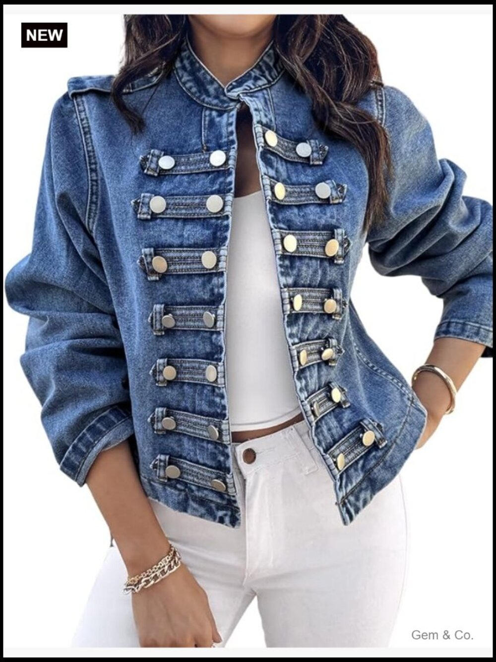 Denim Jacket for Women Button Up Stand Collar Long Sleeve Lightweight Fall Coat - Picture 1 of 7